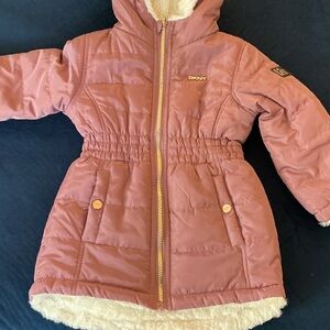 DKNY Little Girls Mauve Hooded Puffer Coat with Cream Lining